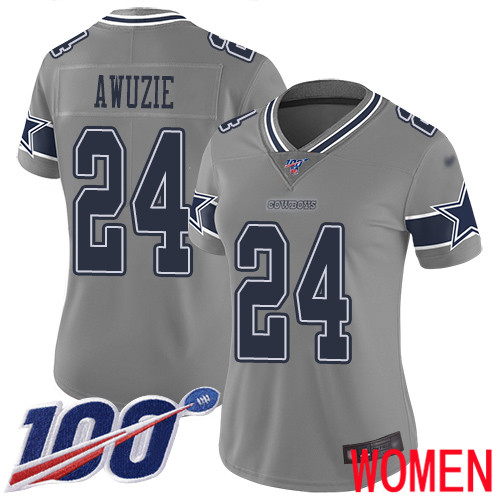 Women Dallas Cowboys Limited Gray Chidobe Awuzie #24 100th Season Inverted Legend NFL Jersey->women nfl jersey->Women Jersey